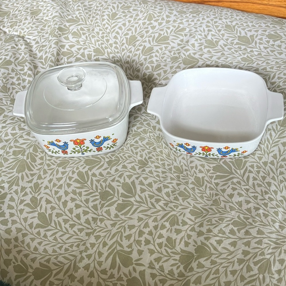 Corning Ware Vintage Country Festival Blue Birds 1.5 & 1 Quart Casserole Dish